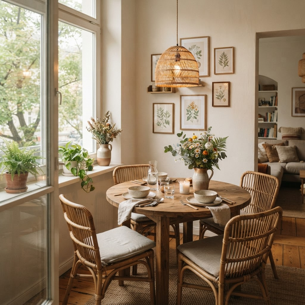 Coin repas convivial avec table en bois
